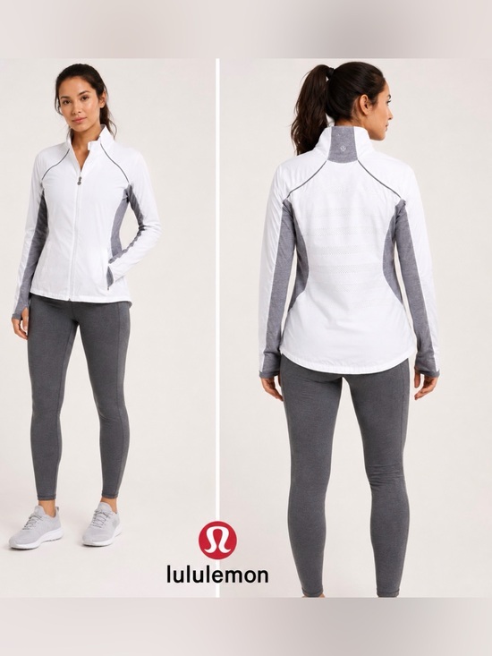 lululemon athletica Jackets & Blazers - Lululemon Running Windbreaker Jacket White Gray Reflective Thumbholes Women's 6
